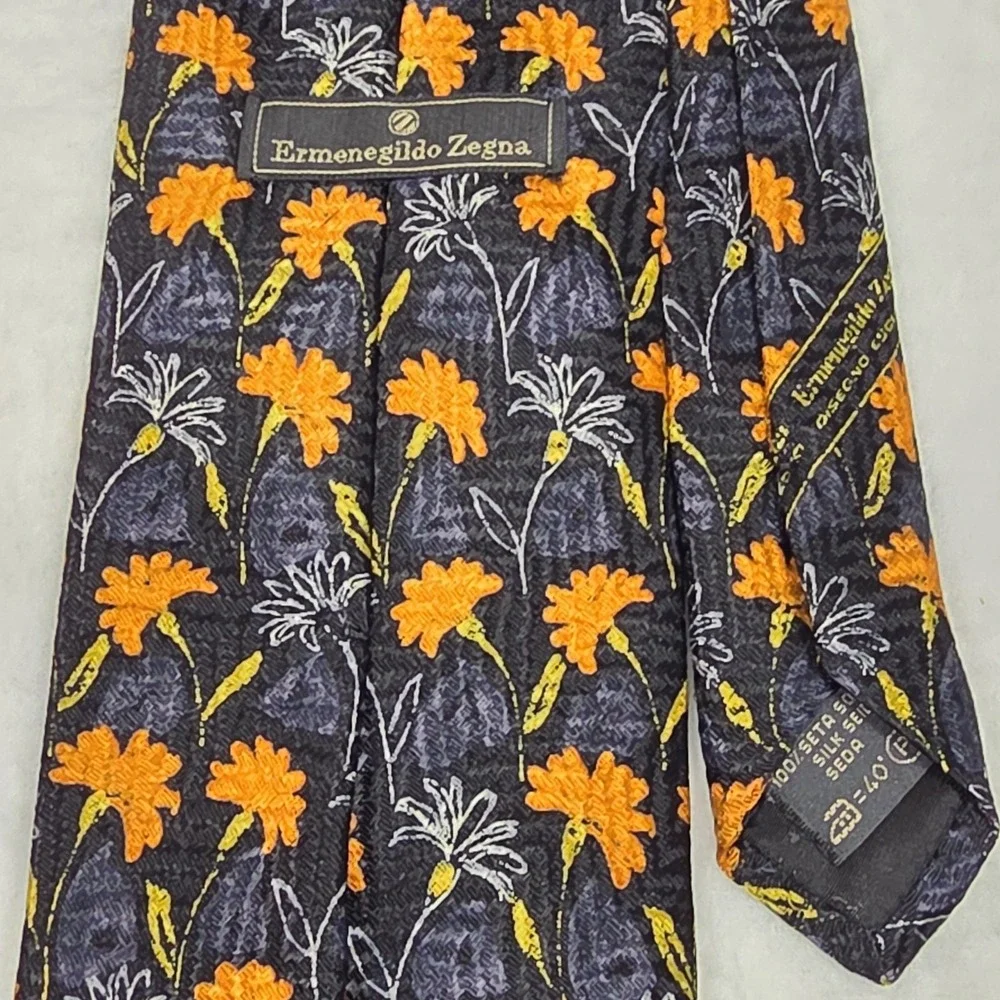 Ermenegildo‎ Zegna Tie 100% Silk Made in Italy Blue Floral Necktie Men's 3.75